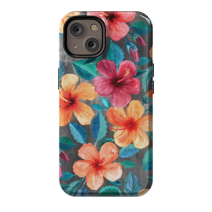 iPhone 14 StrongFit Colorful Tropical Hibiscus Blooms  by Micklyn Le Feuvre