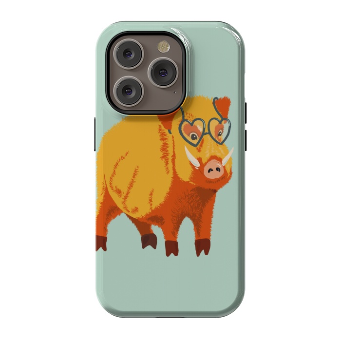 iPhone 14 Pro StrongFit Cute Boar Pig With Glasses  by Boriana Giormova