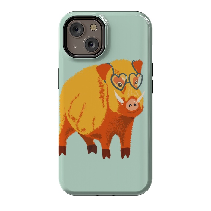 iPhone 14 StrongFit Cute Boar Pig With Glasses  by Boriana Giormova