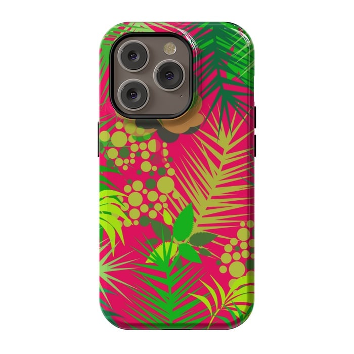 iPhone 14 Pro StrongFit pink tropical pattern by MALLIKA