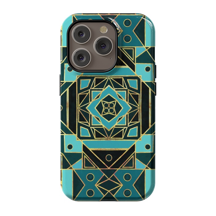 iPhone 14 Pro StrongFit Gold & Teal Art Deco  by Tigatiga