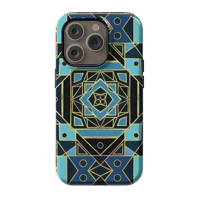 iPhone 14 Pro StrongFit Navy & Gold Art Deco  by Tigatiga