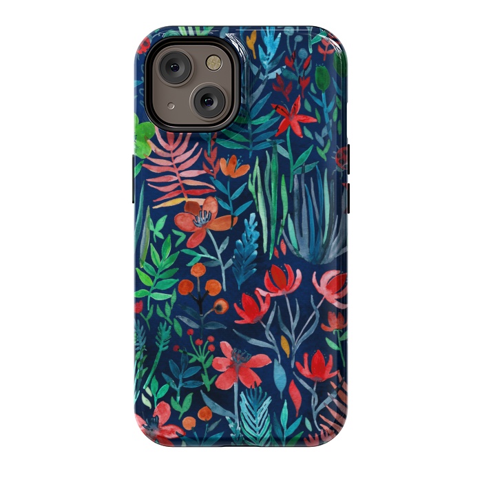 iPhone 14 StrongFit Tropical Ink Watercolor Garden by Micklyn Le Feuvre
