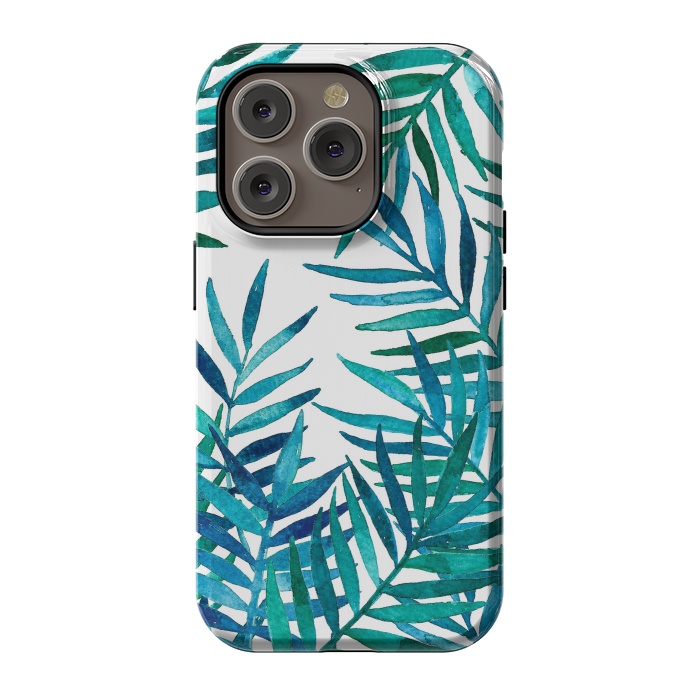 iPhone 14 Pro StrongFit Watercolor Palm Leaves on White by Micklyn Le Feuvre