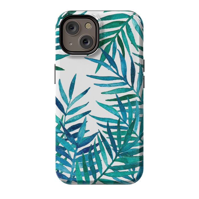 iPhone 14 StrongFit Watercolor Palm Leaves on White by Micklyn Le Feuvre