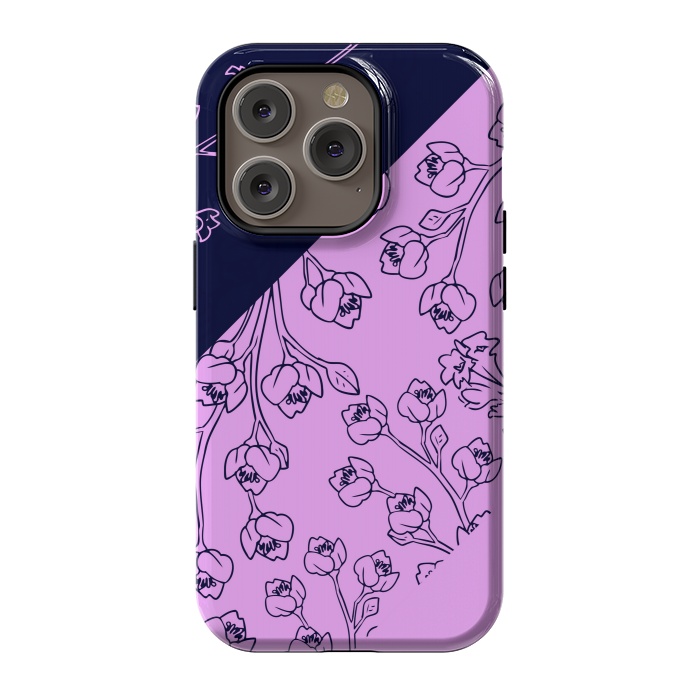 iPhone 14 Pro StrongFit PINK BLUE FLORAL PATTERN by MALLIKA