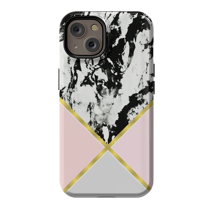 iPhone 14 StrongFit Pink geometric and black marble by Jms