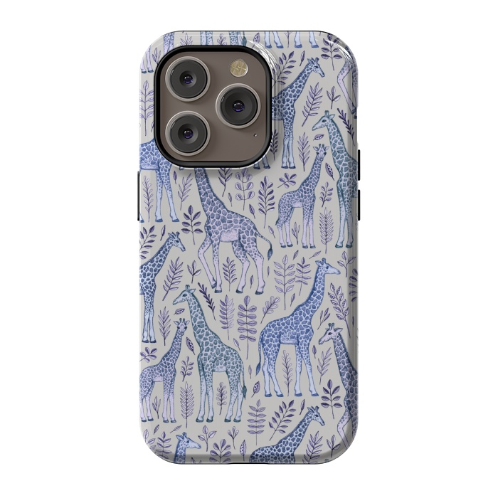 iPhone 14 Pro StrongFit Little Giraffes in Blue, Purple and Grey by Micklyn Le Feuvre