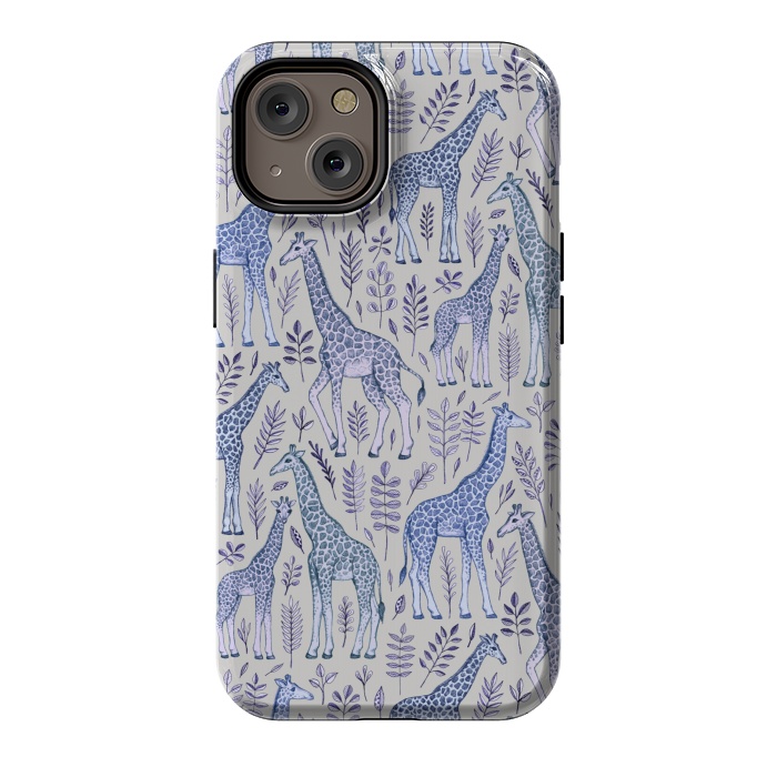 iPhone 14 StrongFit Little Giraffes in Blue, Purple and Grey by Micklyn Le Feuvre