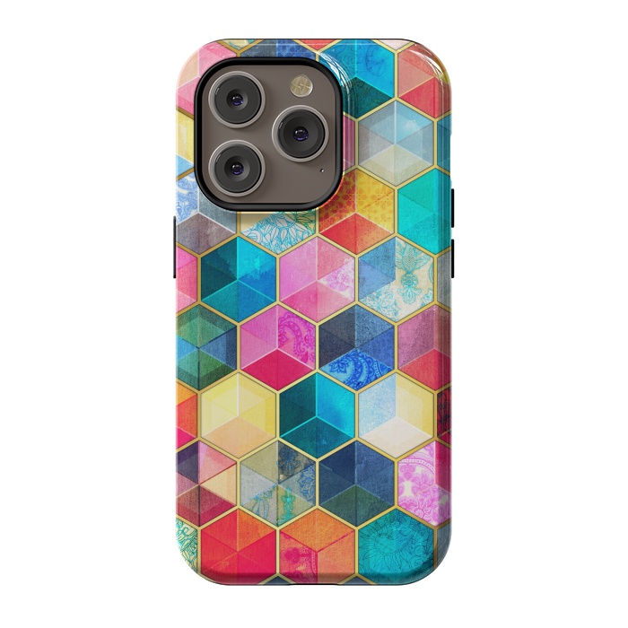 iPhone 14 Pro StrongFit Crystal Bohemian Honeycomb Cubes by Micklyn Le Feuvre
