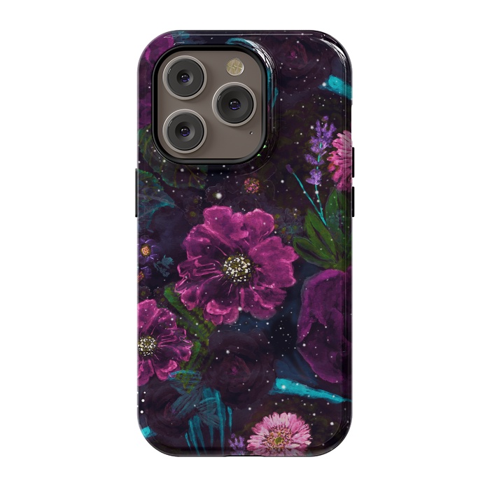 iPhone 14 Pro StrongFit Whimsical Watercolor night garden floral hand paint  by InovArts