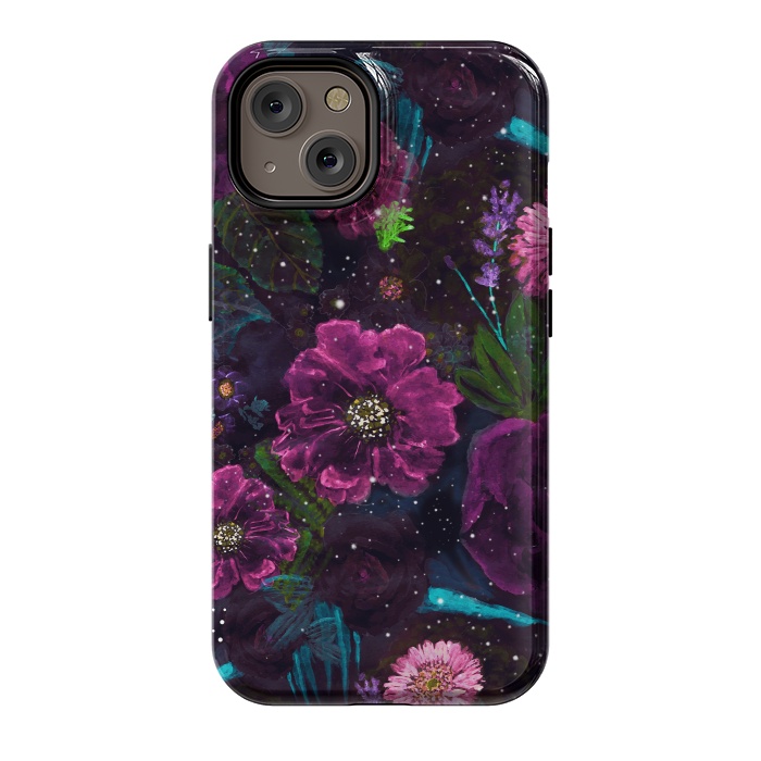 iPhone 14 StrongFit Whimsical Watercolor night garden floral hand paint  by InovArts