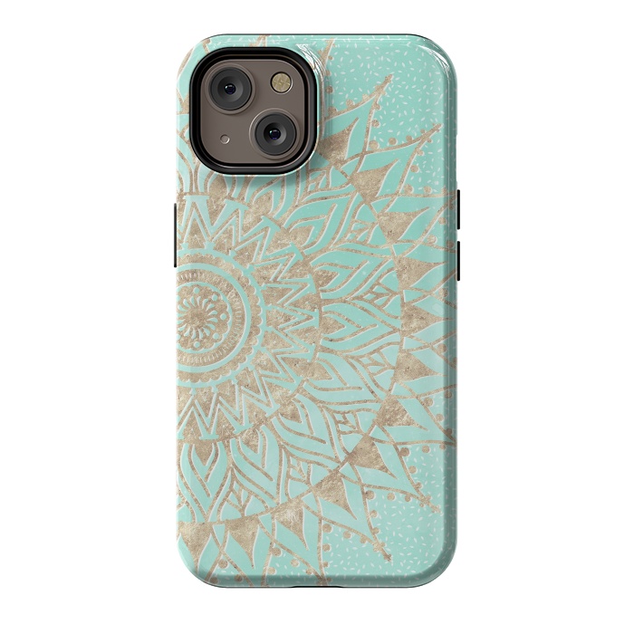 iPhone 14 StrongFit Mint and gold mandala  by InovArts