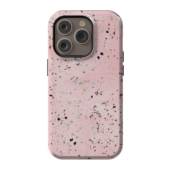 iPhone 14 Pro StrongFit Blush and gold marble terrazzo design by InovArts