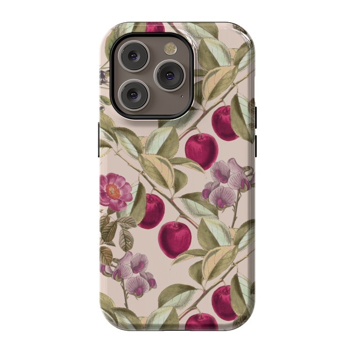 iPhone 14 Pro StrongFit Pink Fruits and Flowers Pattern  by Zala Farah