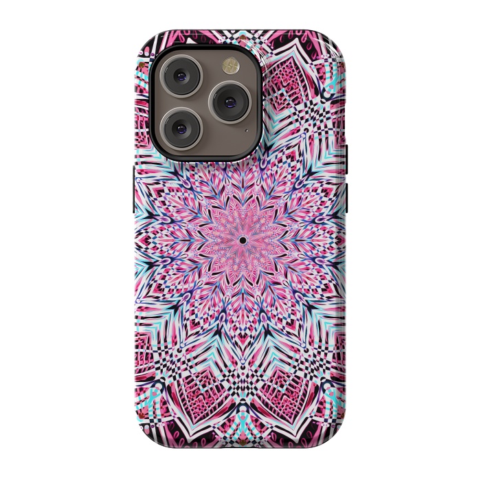iPhone 14 Pro StrongFit Berry Pink Detailed Mandala by Micklyn Le Feuvre