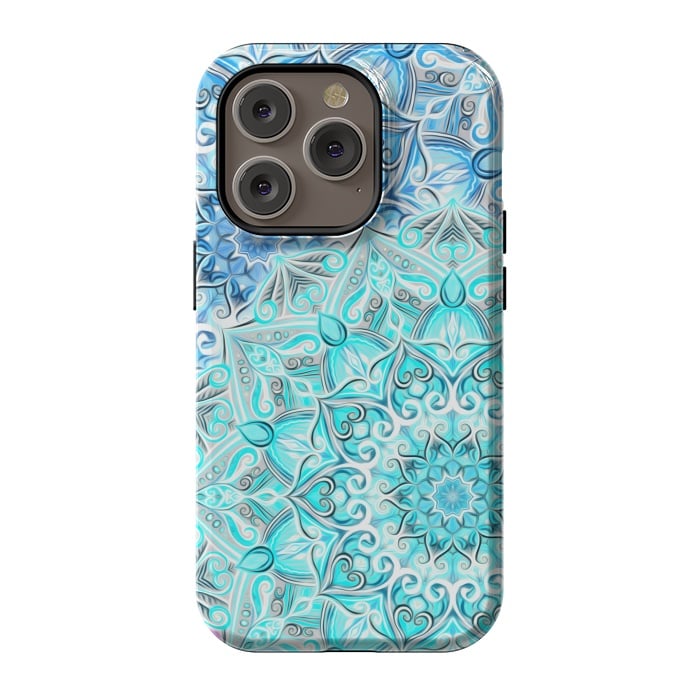 iPhone 14 Pro StrongFit Frosted Mandalas in Aqua and Blue by Micklyn Le Feuvre