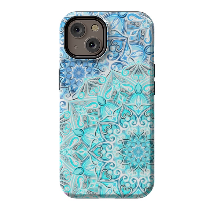 iPhone 14 StrongFit Frosted Mandalas in Aqua and Blue by Micklyn Le Feuvre