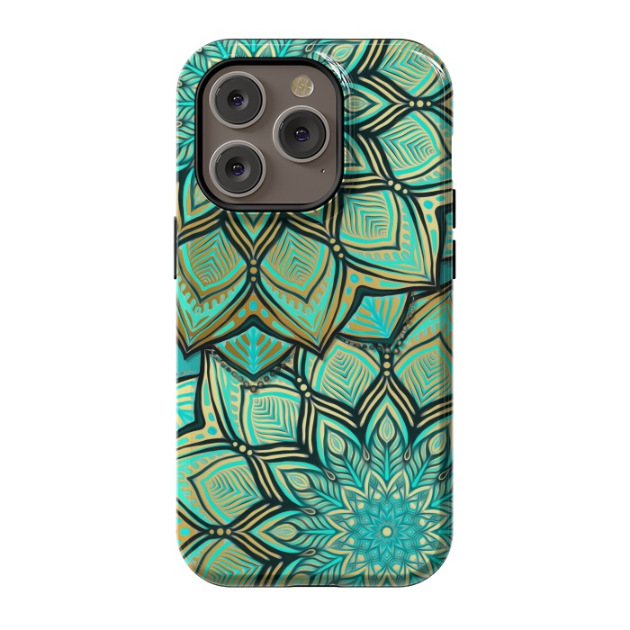 iPhone 14 Pro StrongFit Emerald and Teal Gilded Mandala by Micklyn Le Feuvre