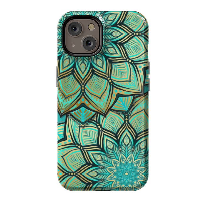 iPhone 14 StrongFit Emerald and Teal Gilded Mandala by Micklyn Le Feuvre