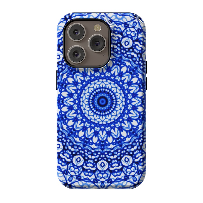 iPhone 14 Pro StrongFit Blue Mandala Mehndi Style G403  by Medusa GraphicArt