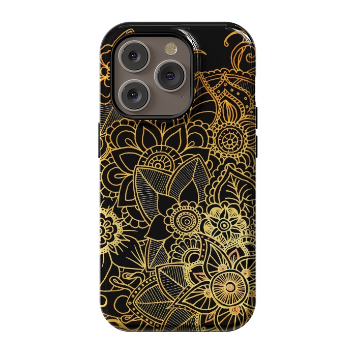 iPhone 14 Pro StrongFit Floral Doodle Gold G523 by Medusa GraphicArt
