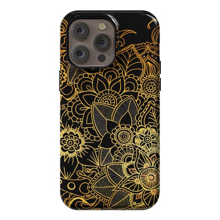 iPhone 14 Pro max StrongFit Floral Doodle Gold G523 by Medusa GraphicArt