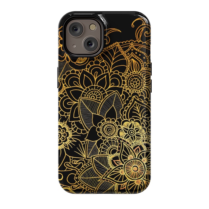 iPhone 14 StrongFit Floral Doodle Gold G523 by Medusa GraphicArt