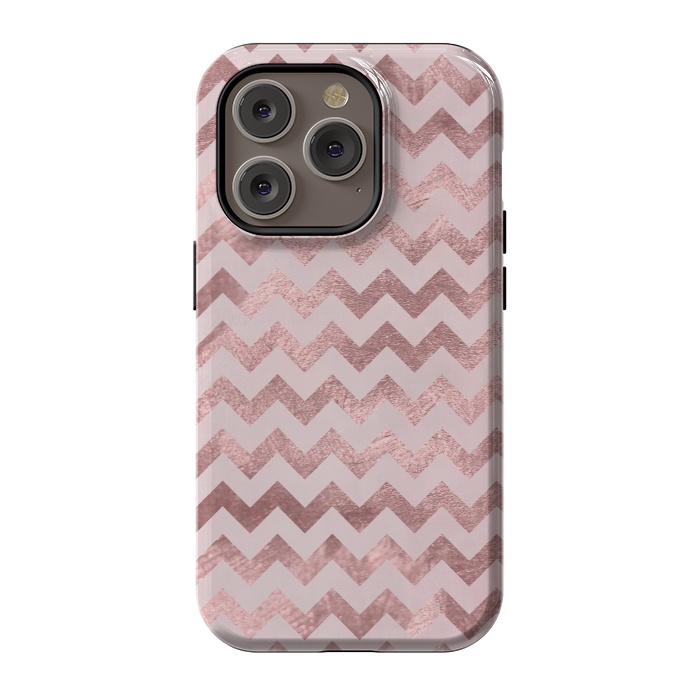 iPhone 14 Pro StrongFit Elegant Rose Gold Chevron Stripes 2 by Andrea Haase