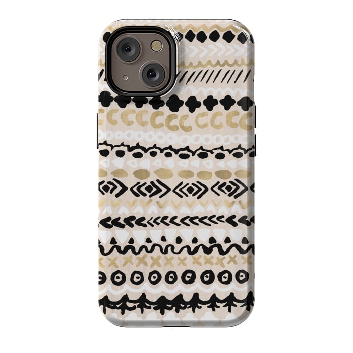 iPhone 14 StrongFit Black, White & Gold Tribal by Tangerine-Tane