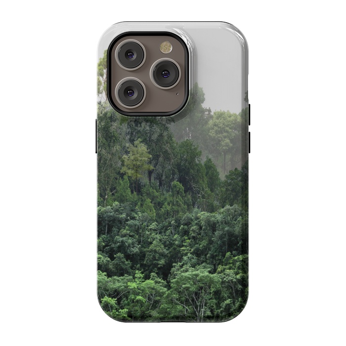 iPhone 14 Pro StrongFit Tropical Foggy Forest by ''CVogiatzi.