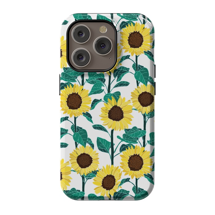 iPhone 14 Pro StrongFit Sunny Sunflowers - White  by Tigatiga