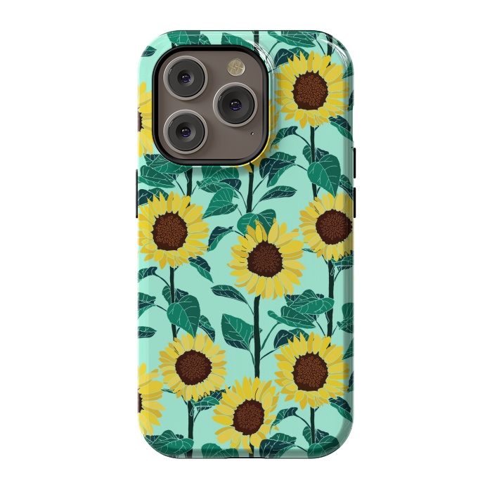 iPhone 14 Pro StrongFit Sunny Sunflowers - Mint  by Tigatiga