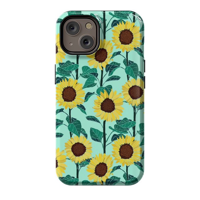 iPhone 14 StrongFit Sunny Sunflowers - Mint  by Tigatiga