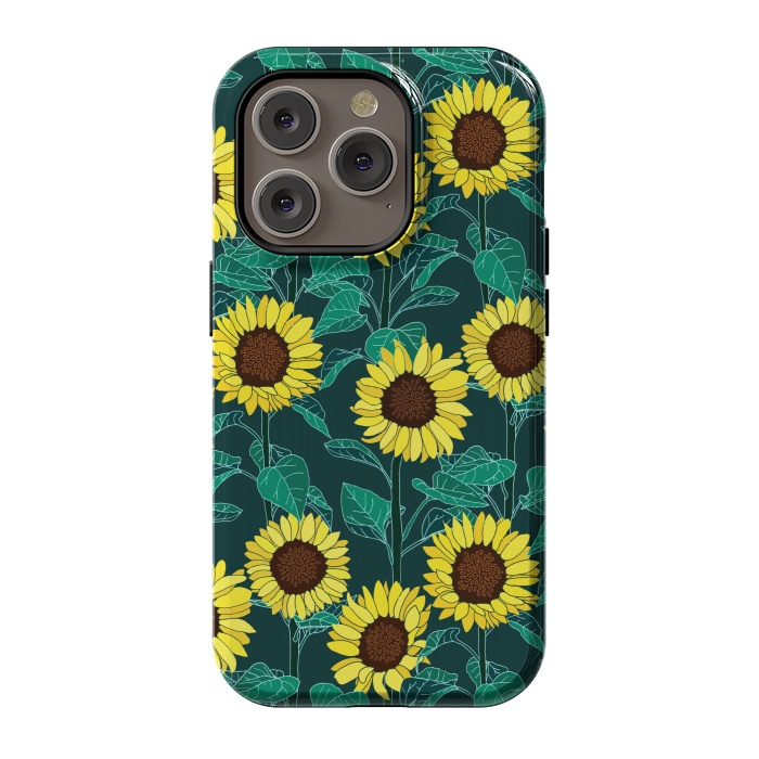 iPhone 14 Pro StrongFit Sunny Sunflowers - Emerald  by Tigatiga