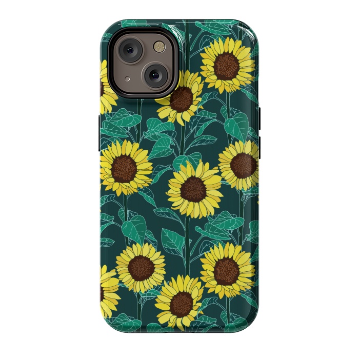 iPhone 14 StrongFit Sunny Sunflowers - Emerald  by Tigatiga