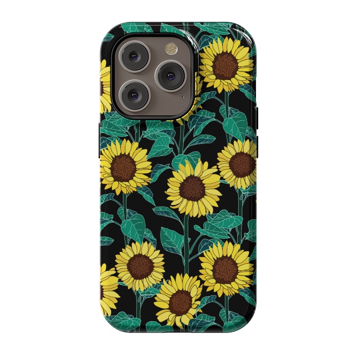 iPhone 14 Pro StrongFit Sunny Sunflowers - Black  by Tigatiga