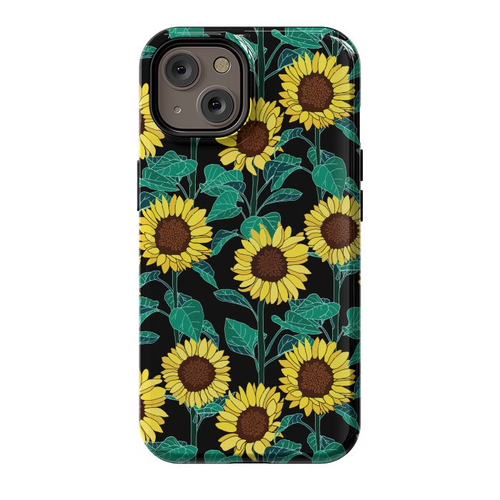iPhone 14 StrongFit Sunny Sunflowers - Black  by Tigatiga