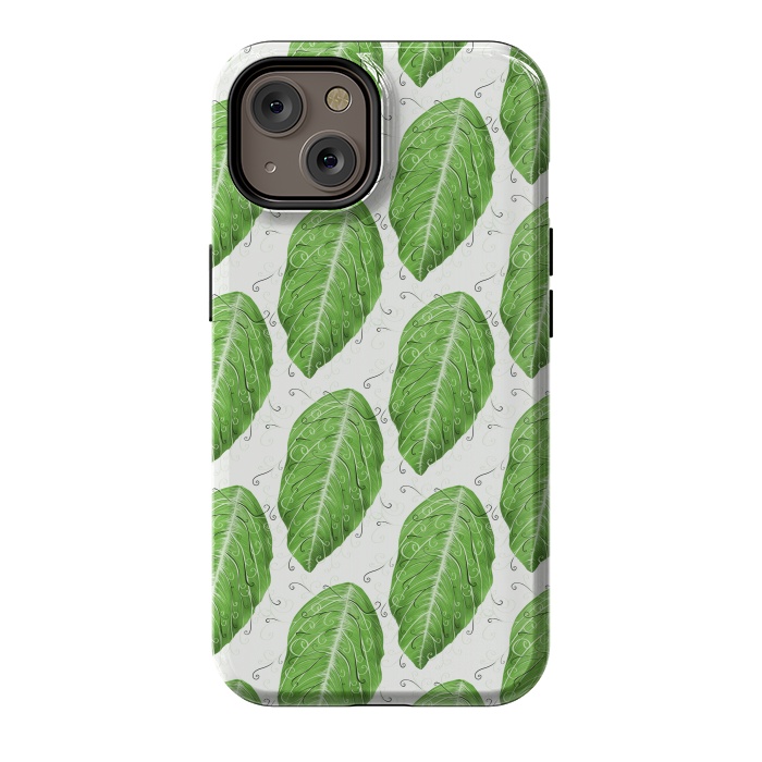 iPhone 14 StrongFit Swirly Green Leaf Pattern by Boriana Giormova