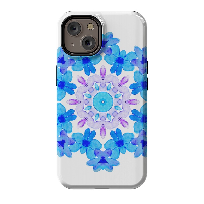 iPhone 14 StrongFit Flower Mandala Violet Blue Watercolor Floral Art by Boriana Giormova