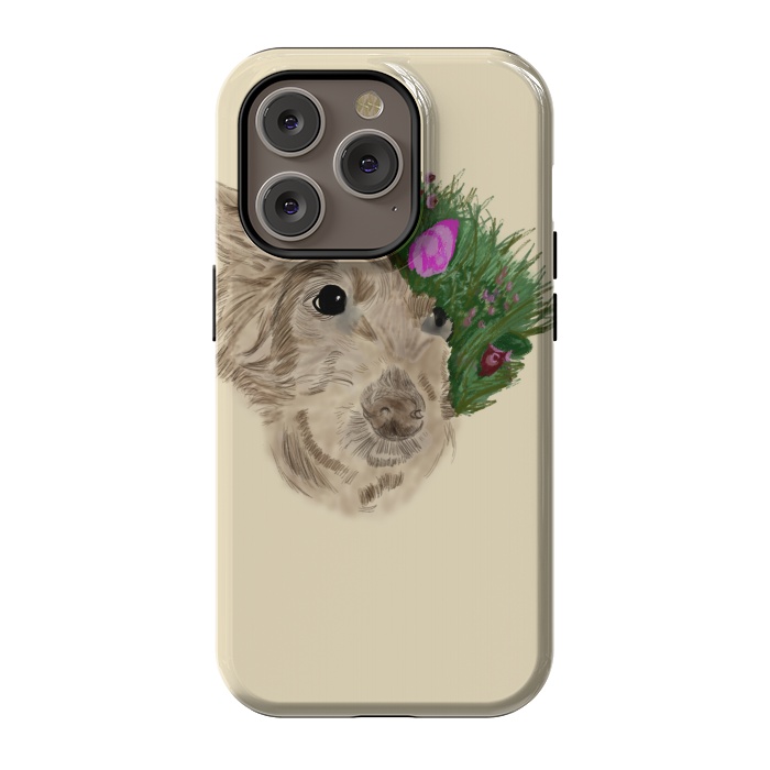 iPhone 14 Pro StrongFit Flowers with dog by Merveilleux Clement