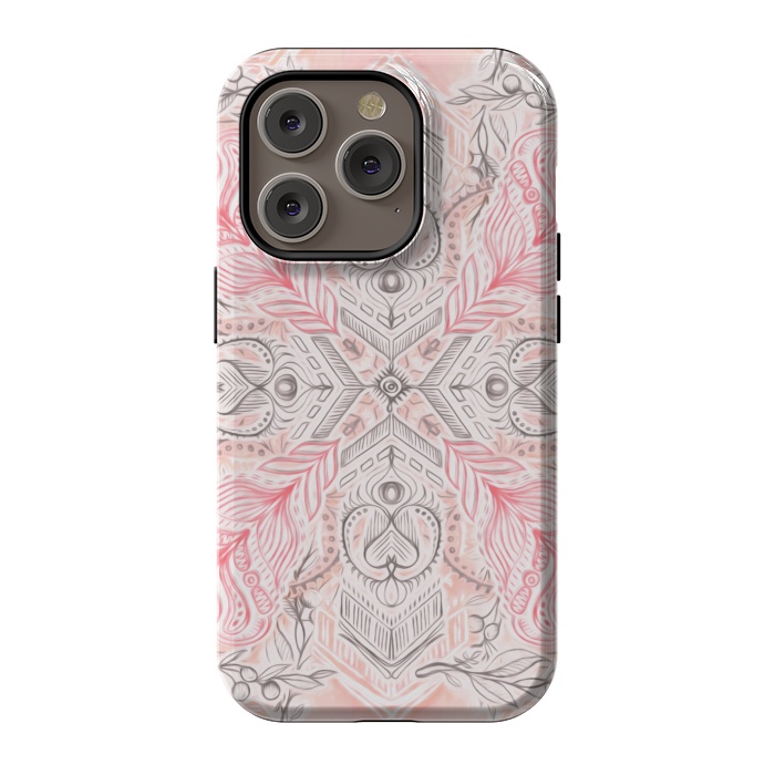 iPhone 14 Pro StrongFit Boho Soft Peach Pink Tribal Pattern by Micklyn Le Feuvre