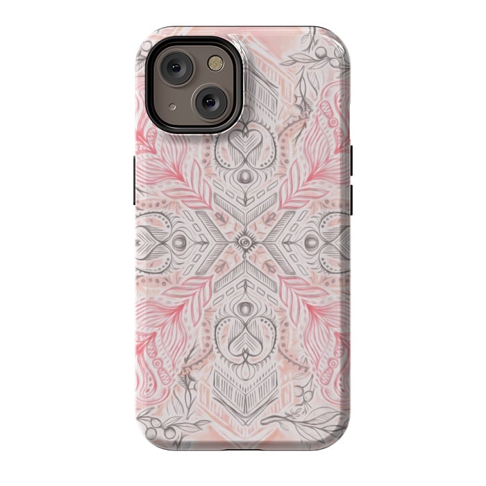 iPhone 14 StrongFit Boho Soft Peach Pink Tribal Pattern by Micklyn Le Feuvre