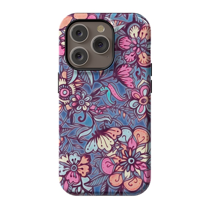 iPhone 14 Pro StrongFit Sweet Spring Floral - soft indigo & candy pastels by Micklyn Le Feuvre