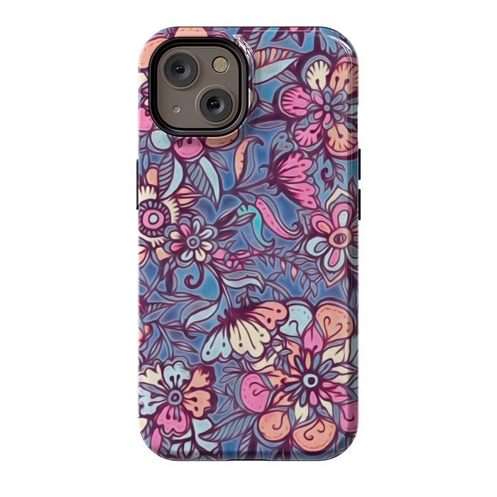 iPhone 14 StrongFit Sweet Spring Floral - soft indigo & candy pastels by Micklyn Le Feuvre