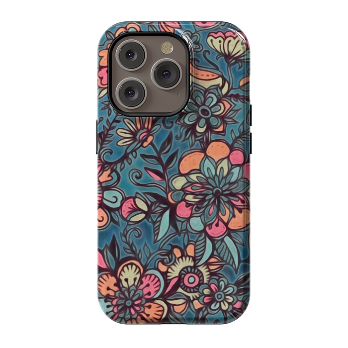 iPhone 14 Pro StrongFit Sweet Spring Floral - melon pink, butterscotch & teal by Micklyn Le Feuvre