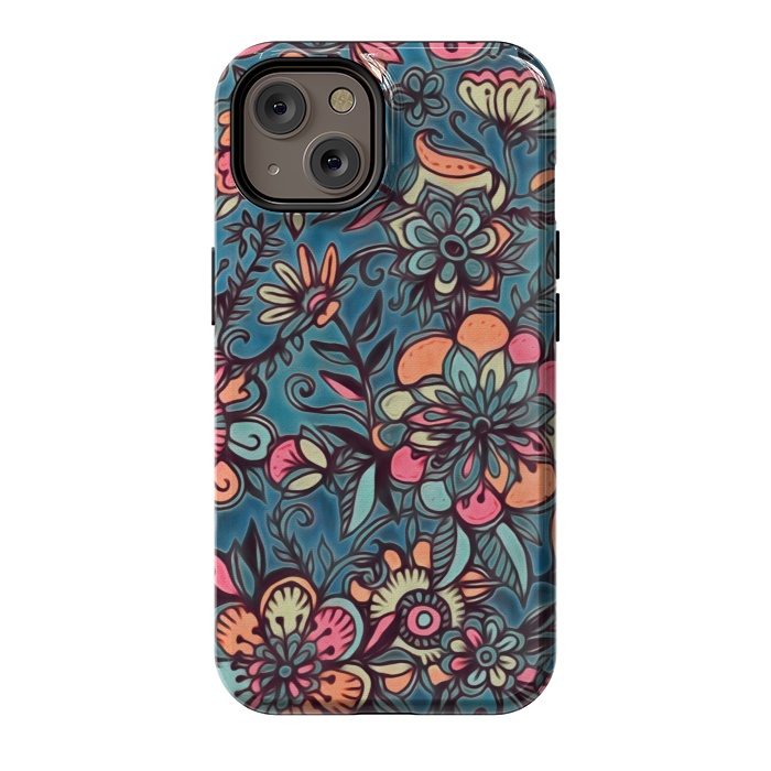 iPhone 14 StrongFit Sweet Spring Floral - melon pink, butterscotch & teal by Micklyn Le Feuvre