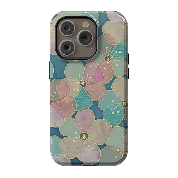 iPhone 14 Pro StrongFit It's Always Summer Somewhere - floral pattern on teal by Micklyn Le Feuvre