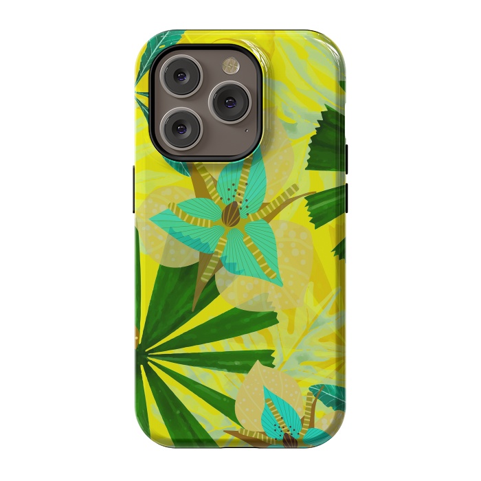 iPhone 14 Pro StrongFit Colorful Yellow Green and teal Abstract Aloha Tropical Jungle by  Utart