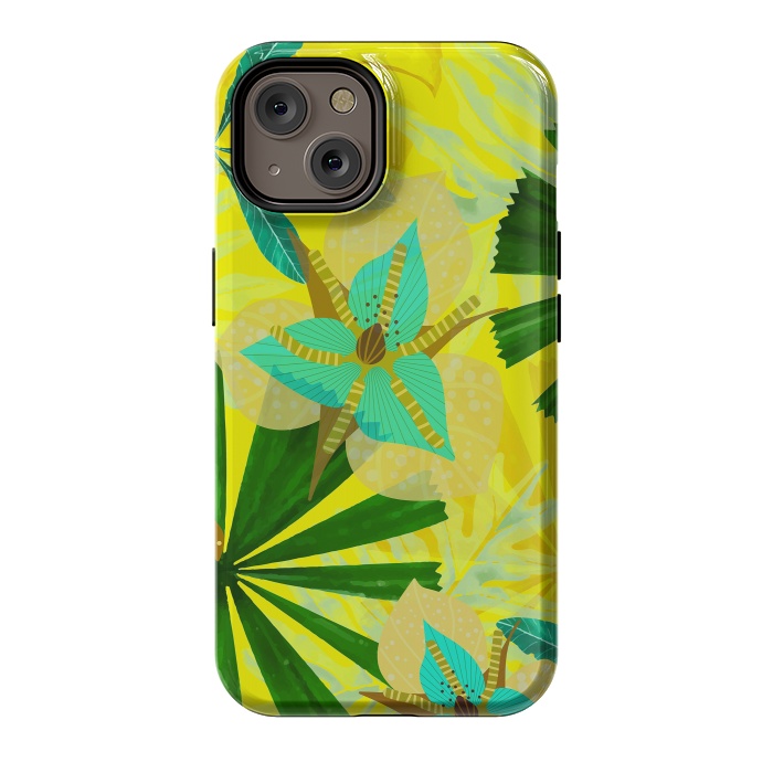 iPhone 14 StrongFit Colorful Yellow Green and teal Abstract Aloha Tropical Jungle by  Utart